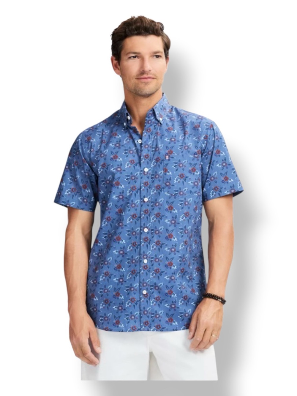 IZOD Mens Breeze Short Sleeve Printed Button-Down Shirt Lightweight Floral Blue